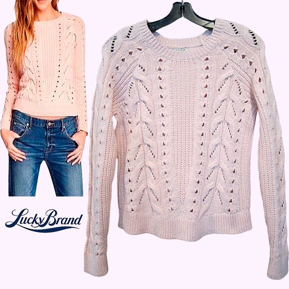 Lucky Brand NEW Cable Knit Crew Neck Sweater Top S - Picture 1 of 12